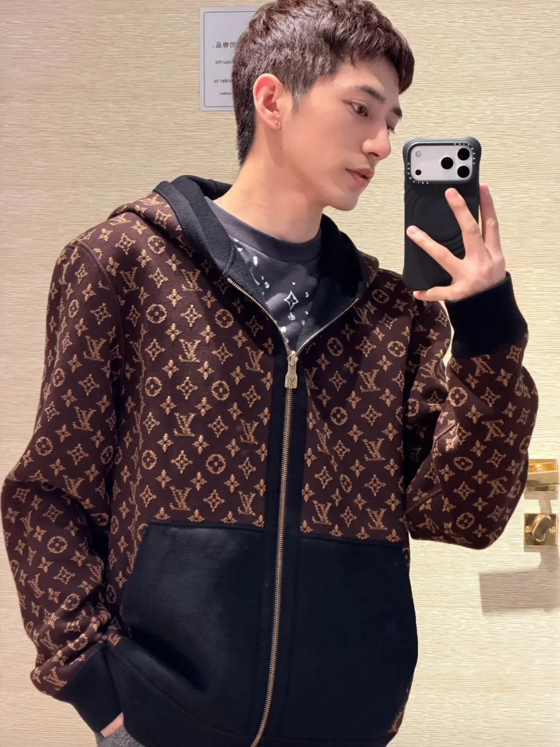 Louis Vuitton/Louis Vuitton 25Fw double-sided presbyopic hooded knitted jacket